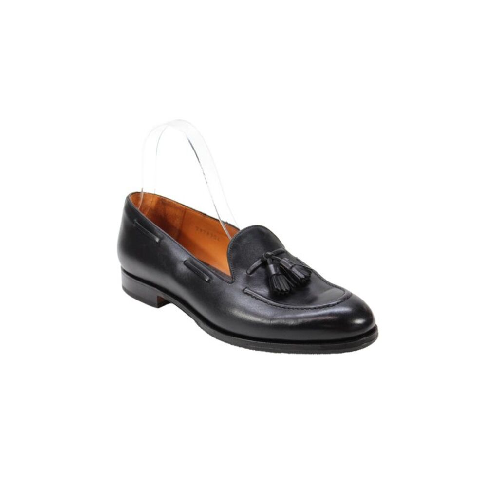 Carmina Womens Leather Tasseled Slip-On Flat Loafers Black Size 5